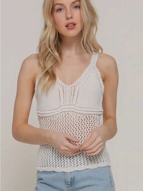 Active USA Cream Crochet Knit Camisole